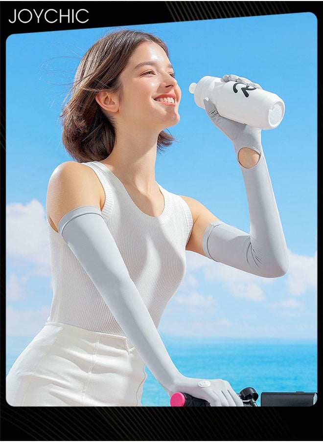 Joychic New Style Women Summer Sunscreen Long Gloves Anti-slip Anti-UV Ice Silk Arm Sleeve for Outdoor Driving Cycling Grey  - Image 3