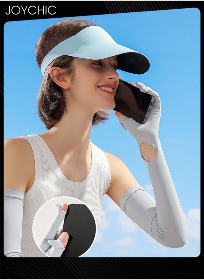 Joychic New Style Women Summer Sunscreen Long Gloves Anti-slip Anti-UV Ice Silk Arm Sleeve for Outdoor Driving Cycling Grey  - Image 5
