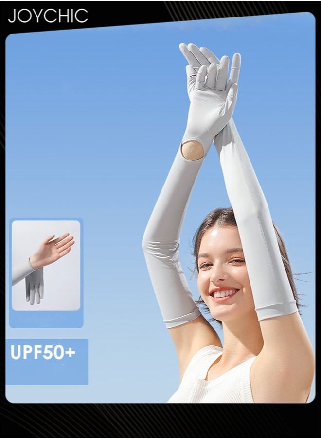 Joychic New Style Women Summer Sunscreen Long Gloves Anti-slip Anti-UV Ice Silk Arm Sleeve for Outdoor Driving Cycling Grey  - Image 1