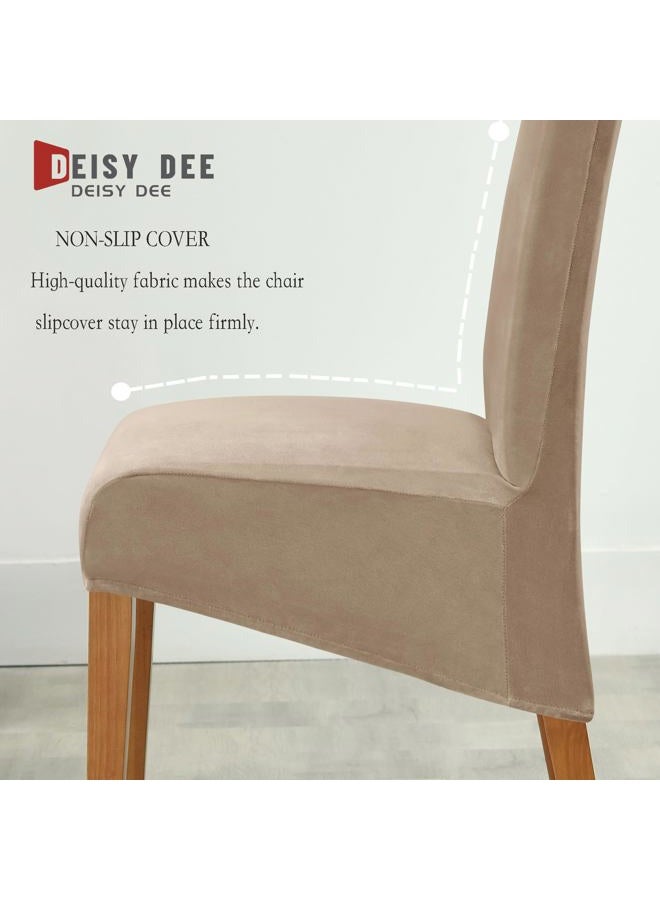 Deisy Dee Stretch XL/Oversized Extra Large Velvet Dining Room Chair Covers for Kitchen Dining，Removable Washable Chair Protectors Slipcovers (Khaki, 2) - Image 4