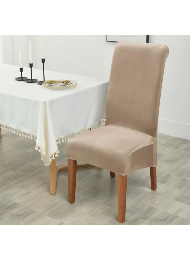 Deisy Dee Stretch XL/Oversized Extra Large Velvet Dining Room Chair Covers for Kitchen Dining，Removable Washable Chair Protectors Slipcovers (Khaki, 2) - Image 2