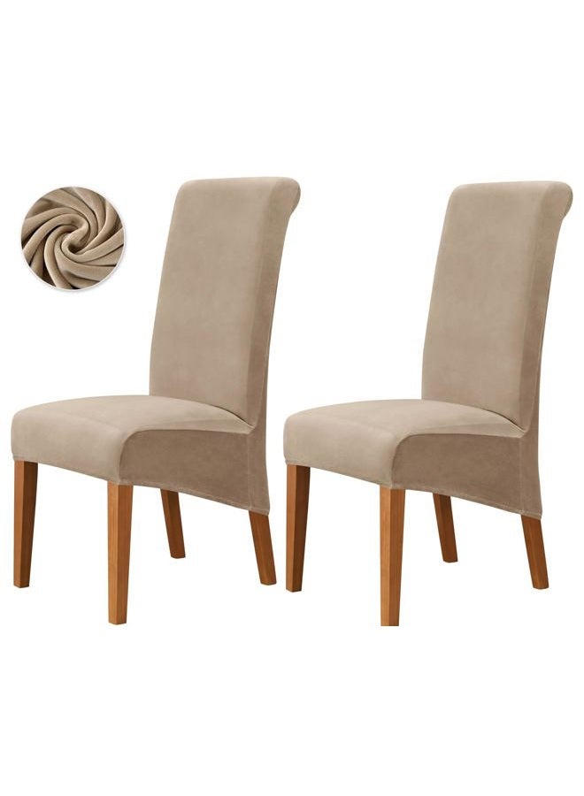 Deisy Dee Stretch XL/Oversized Extra Large Velvet Dining Room Chair Covers for Kitchen Dining，Removable Washable Chair Protectors Slipcovers (Khaki, 2) - Image 1