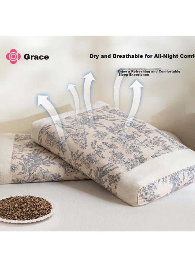 Grace Natural Buckwheat Husk Pillow Chinese Style Cotton Linen Buckwheat Pillow Cervical Pillow 35*55cm - Image 2