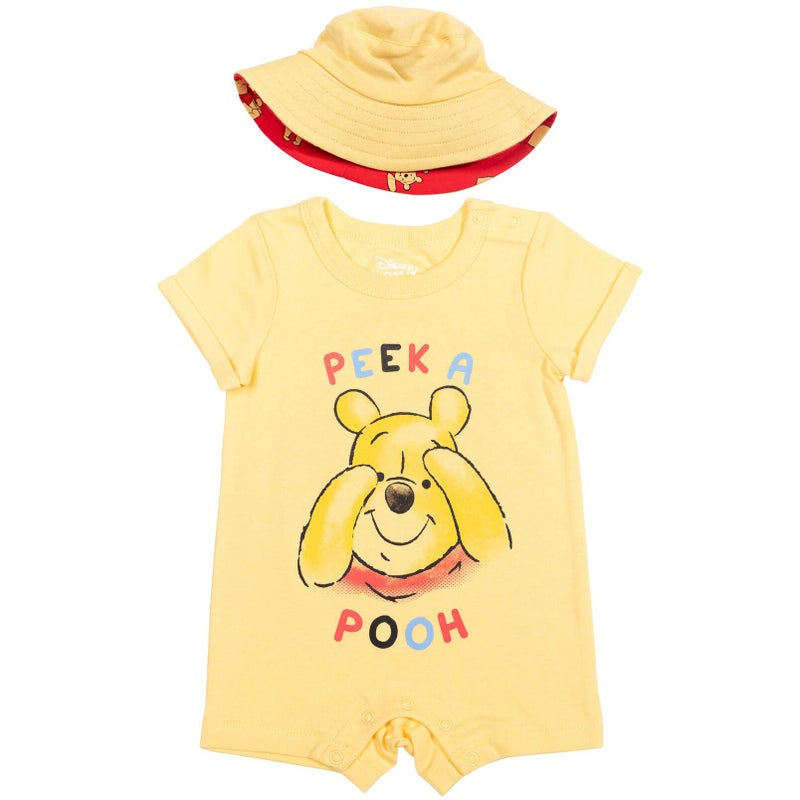 Disney Winnie the Pooh Infant Baby Boys Romper and Bucket Sun Hat Yellow 12 Months - Image 2