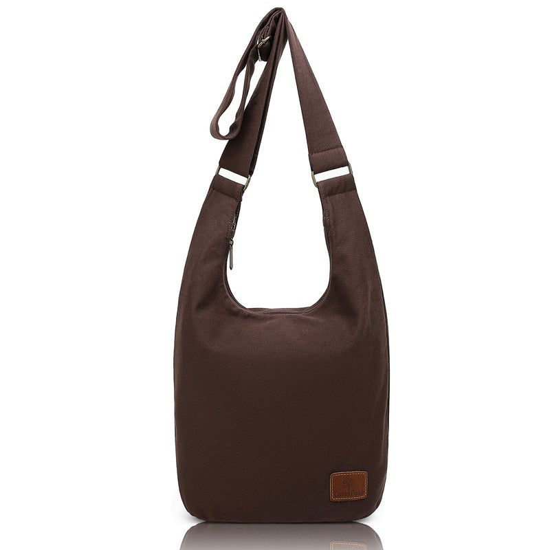 Coton Pose Hippie Crossbody Bag Top Zip Large Cotton Sling Bag Jacquard cloth Handmade Bags (Brown) - Image 1