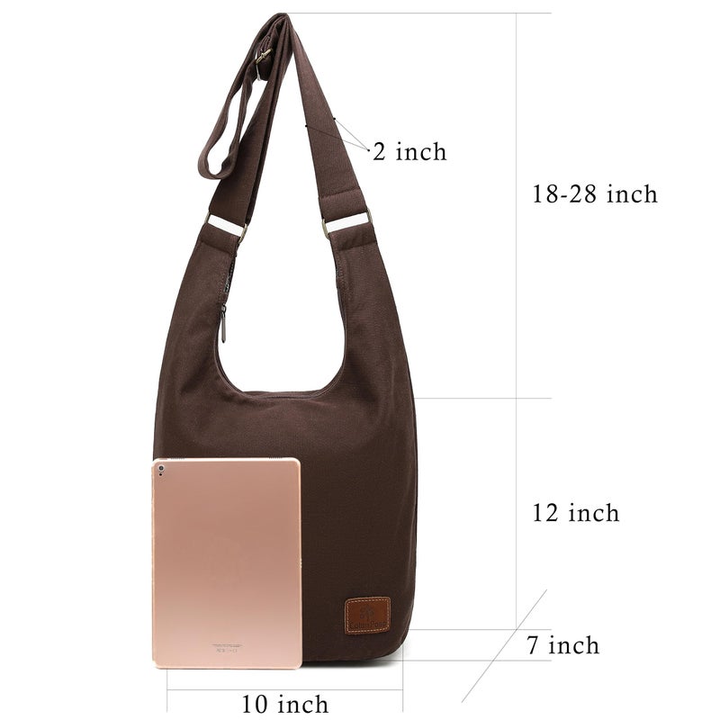 Coton Pose Hippie Crossbody Bag Top Zip Large Cotton Sling Bag Jacquard cloth Handmade Bags (Brown) - Image 4