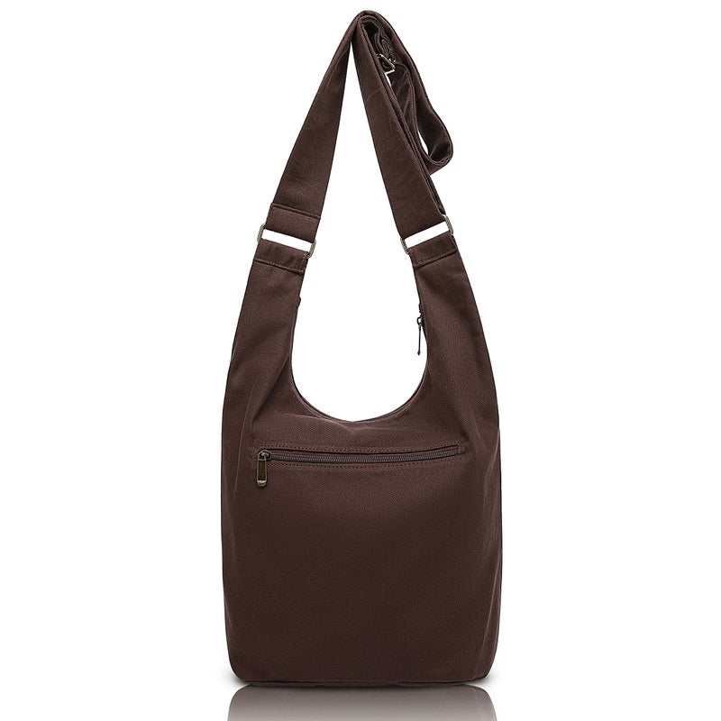 Coton Pose Hippie Crossbody Bag Top Zip Large Cotton Sling Bag Jacquard cloth Handmade Bags (Brown) - Image 2