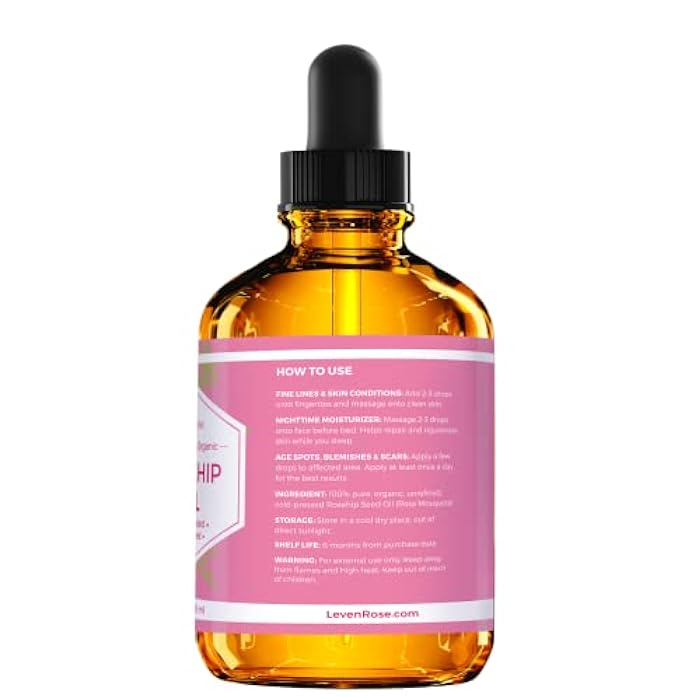 Leven Rose Rosehip Seed Oil for Face 4 oz - Pure Rosehip Oil for Face - Unrefined Cold Pressed Rosehip Oil for Body - Nighttime Face Moisturizer for Hair, Skin & Nails - Image 4
