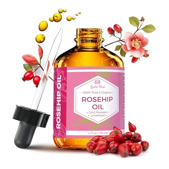 Leven Rose Rosehip Seed Oil for Face 4 oz - Pure Rosehip Oil for Face - Unrefined Cold Pressed Rosehip Oil for Body - Nighttime Face Moisturizer for Hair, Skin & Nails - Image 1