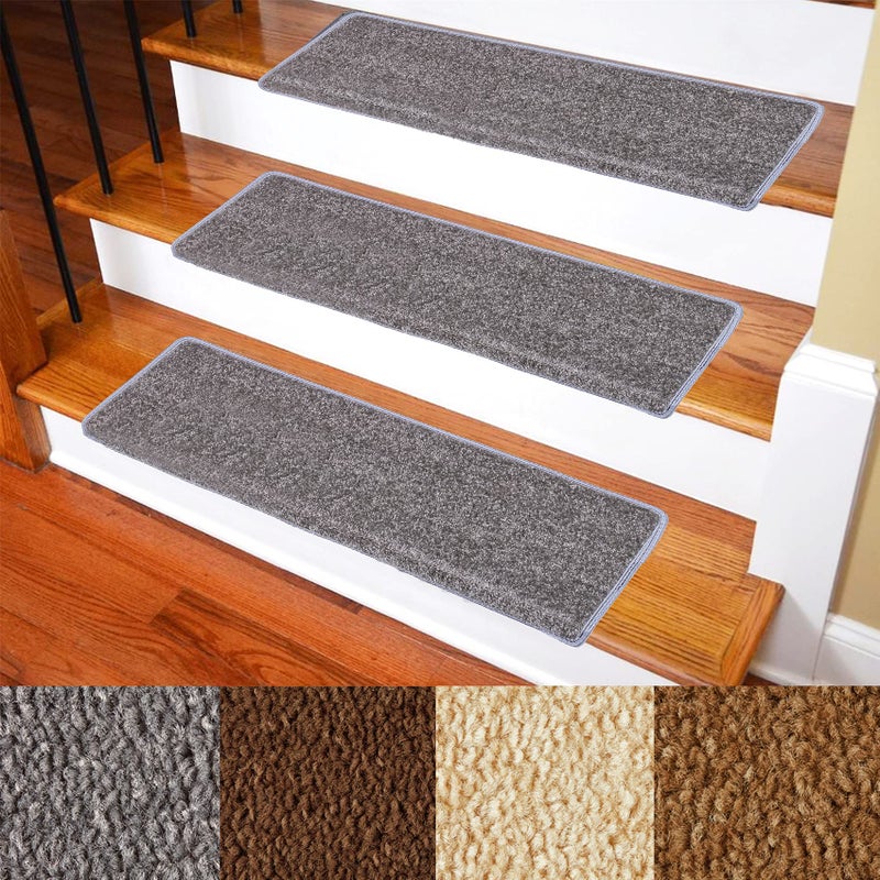 Patavin Carpet Stair Treads  NonSlip Bullnose Carpet for Stairs  Indoor Stair Pads  SelfAdhesive  Skid Resistant  Washable  14 Pack Silver Grey 95 x 30x 13