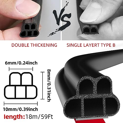 Rritess Car Door Seal Strip 59 Ft, Car Weather Stripping Double Layer L Shape Soundproofing Weatherstrip Self Adhesive for Auto Door (18M/59Ft). - Image 2