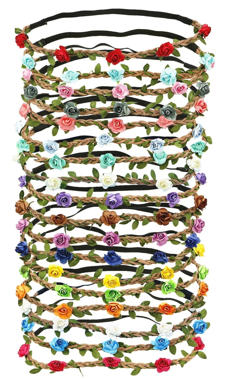 HOPEANT 18 PCS Multicolor Flower Headband Women Girl Bohemian Flower Crown Garland headpieces For Festival Wedding 