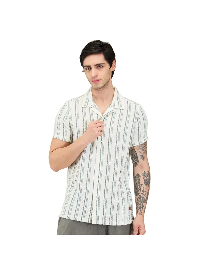 بيينغ هيومان Mens Olive Collared Short Sleeve Shirt