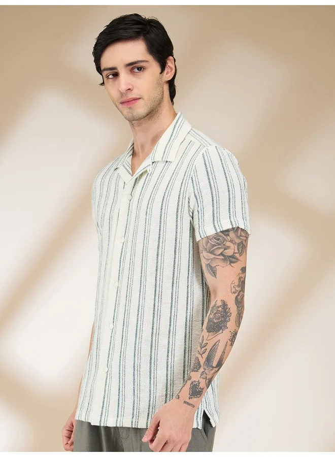 بيينغ هيومان Mens Olive Collared Short Sleeve Shirt