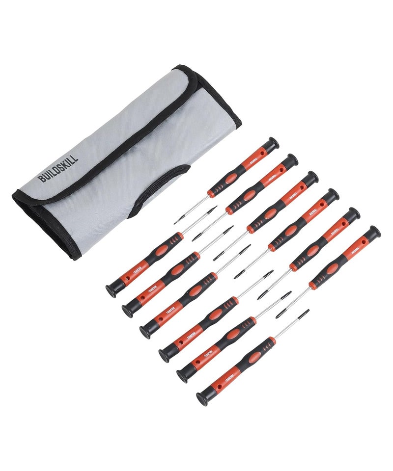 BUILDSKILL BUILDSKILL 12 Pieces Precision Screwdriver Set CRV Shaft Non Slip Soft Grip Magnetic Tip Electronics Tablet Cellphone Laptop Mobile Repairing Tool Kit Screw Driver Set with Carry Case  - Image 4