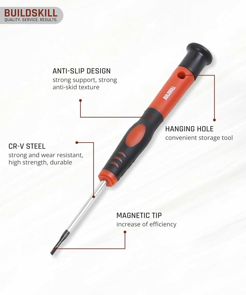 BUILDSKILL BUILDSKILL 12 Pieces Precision Screwdriver Set CRV Shaft Non Slip Soft Grip Magnetic Tip Electronics Tablet Cellphone Laptop Mobile Repairing Tool Kit Screw Driver Set with Carry Case  - Image 3