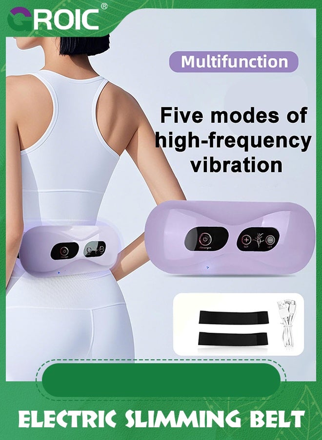 GROIC حزام تخسيس، جهاز تدليك بطني محمول لفقدان الوزن مع 5 أوضاع تدليك، تسخين، تحسين تدفق الدم، وسادة تسخين لآلام الظهر (بنفسجي) - Image 3