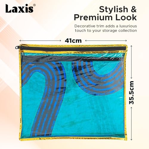 LAXIS® Non-Woven Single Saree Bags Transparent Saree Covers with Zip, Saree Covers for Storage, Wardrobe Organizer Saree Bags Size-36x42x2 CM (Golden Black, Pack of 10) - Image 2