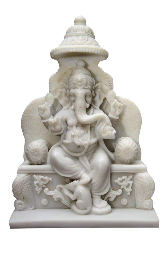NIRAJ ART Marble Handcraft God Ganpati Ji Murti for Home Decor Off White 9H Inches X 6W Inches - Image 1