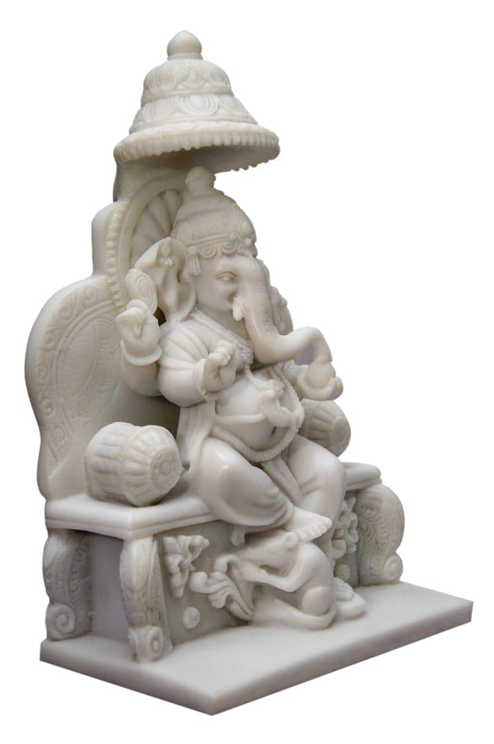 NIRAJ ART Marble Handcraft God Ganpati Ji Murti for Home Decor Off White 9H Inches X 6W Inches - Image 3