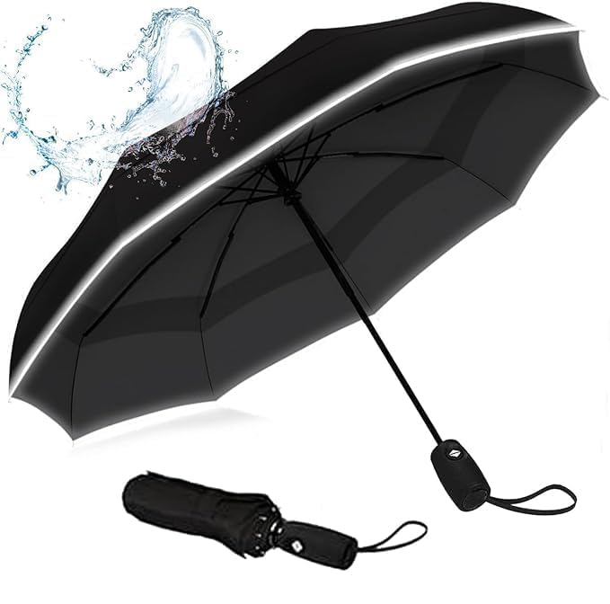 NOJTI Umbrella for Women | Umbrellas for Men | UV Coated 3 Fold Umbrella for Rain with Auto Open and Close Small Folding Travel(Black) - Image 4