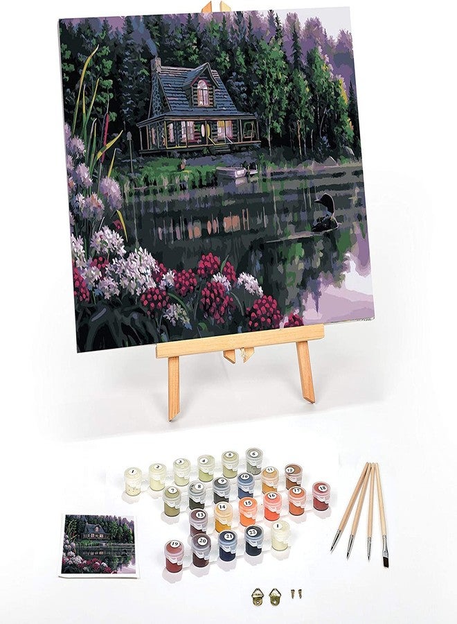 Ledgebay DIY Paint by Numbers Kit for Adults Framed Canvas Beginner to Advanced Paint by Numbers Kit Kits Include Acrylic Paint Set Brushes Tabletop Easel (Still Waters 12" x 16" Framed) - Image 1