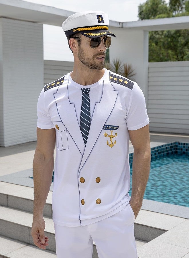 Funny World Men's Captain T-Shirt Graphic Short Sleeve Yacht Party Costume, White Costume Set, M - Image 5