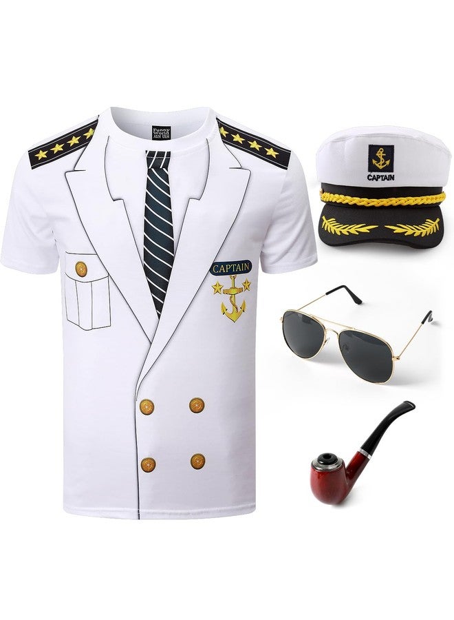 Funny World Men's Captain T-Shirt Graphic Short Sleeve Yacht Party Costume, White Costume Set, M - Image 1