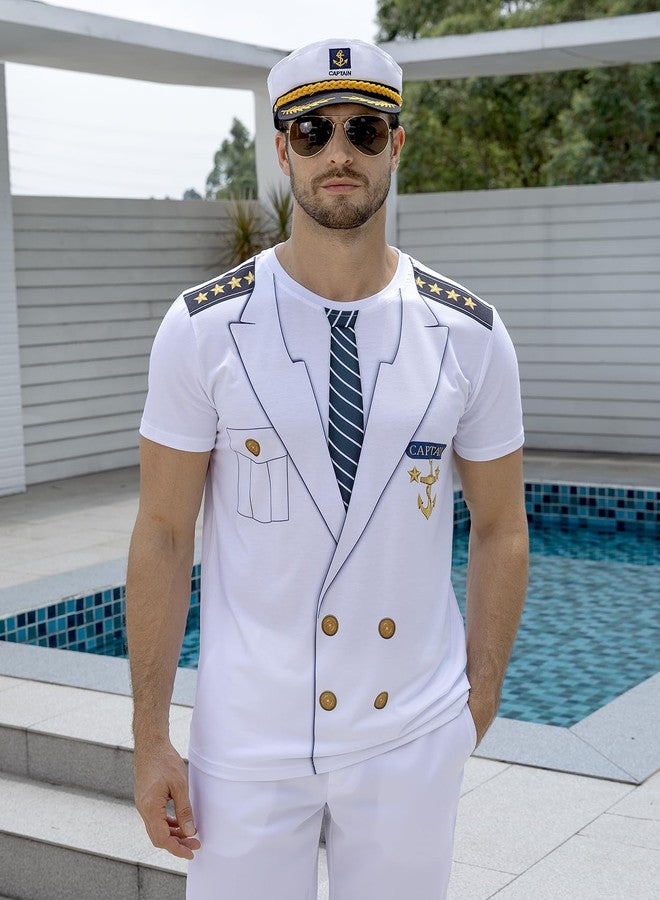 Funny World Men's Captain T-Shirt Graphic Short Sleeve Yacht Party Costume, White Costume Set, M - Image 4