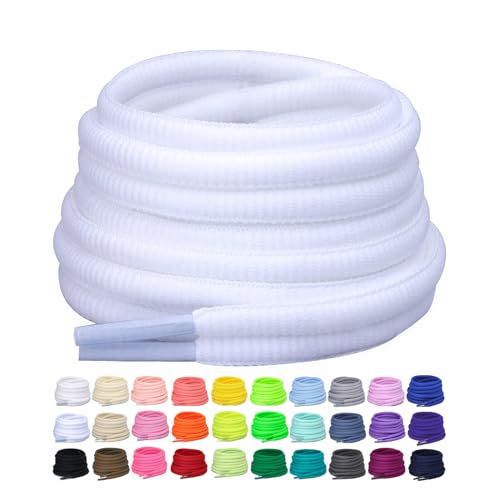 Puzeam 2 Pairs Oval Athletic Shoelaces 33 Colors 1/4" Half Round Shoe Laces for Sneakers - Pure White 80 - Image 1