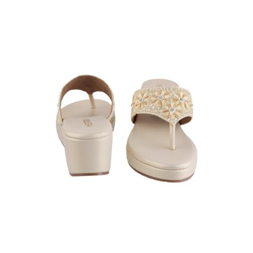 Metro Women Gold Embroidered Ethnic Wedge Heel Slip-on Sandal UK/7 EU/40 (35-1248) - Image 5