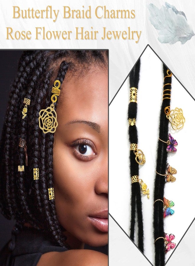 VENOFEN 30PCS Gold Hair Jewelry for Braids Butterfly Braids Clips Metal Hair Cuffs Rings Roses Loc Charms Dreadlock Beads Multi Style Braids Accessories Hair Decoration for Women and Girls - Image 4