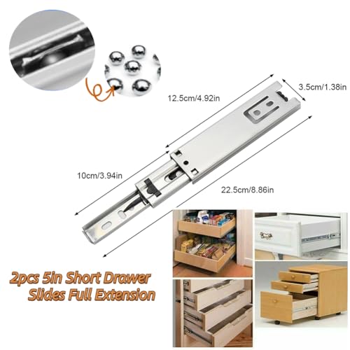 Haofy 2PCS 5inch Drawer Slides, Soft Close Ball Bearing Drawer Runners, Full Extension Side Mount Sliding Furniture Guide Undermount Drawer Mini Drawer Rails Kitchen Table Cabinet - Image 2