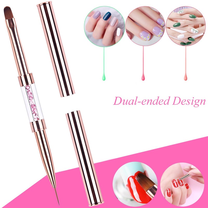 Ycyan 1Pcs Dual-ended Nail Design Brushes Rhinestone Handle Nail Art Liner Brush UV Gel Nail Polish Brush Rose Gold - Image 3