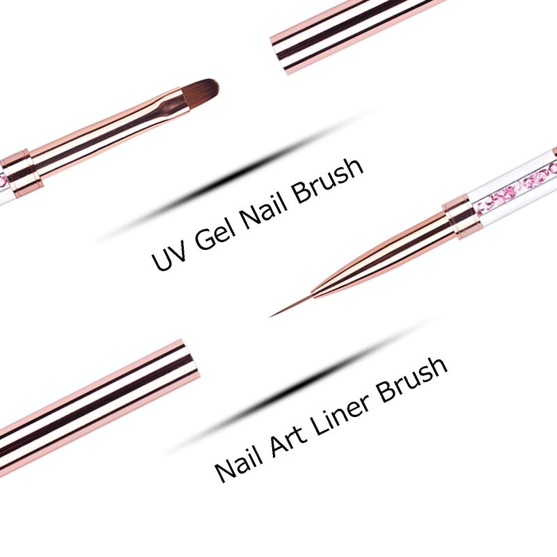 Ycyan 1Pcs Dual-ended Nail Design Brushes Rhinestone Handle Nail Art Liner Brush UV Gel Nail Polish Brush Rose Gold - Image 4