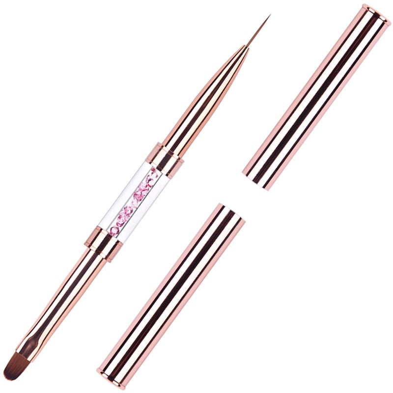 Ycyan 1Pcs Dual-ended Nail Design Brushes Rhinestone Handle Nail Art Liner Brush UV Gel Nail Polish Brush Rose Gold - Image 1
