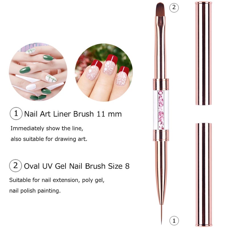 Ycyan 1Pcs Dual-ended Nail Design Brushes Rhinestone Handle Nail Art Liner Brush UV Gel Nail Polish Brush Rose Gold - Image 2
