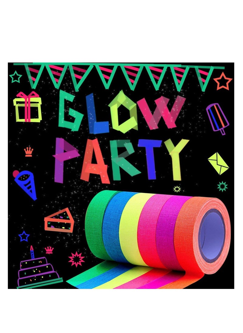 SYOSI UV Blacklight Reactive Spike Tape, Fluorescent Adhesive Tapes Dry Erase Neon for Parties Whiteboard Art Tape Craft Decorations Cloth Floors Stages (6 Pack)  - Image 1