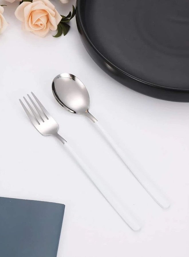 KOOSHLO Dinner Forks,Set Top Food Grade Stainless Steel Silverware Forks,Stainless Steel Flatware Set Home Kitchen Restaurant Cutlery with Colorful Handle (Silver+White, 6) - Image 4