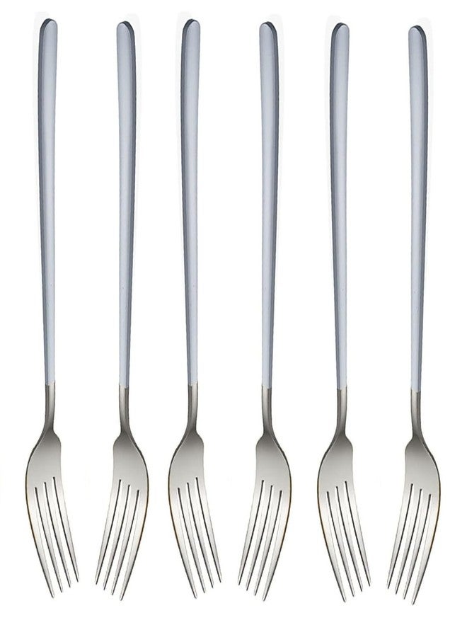 KOOSHLO Dinner Forks,Set Top Food Grade Stainless Steel Silverware Forks,Stainless Steel Flatware Set Home Kitchen Restaurant Cutlery with Colorful Handle (Silver+White, 6) - Image 1