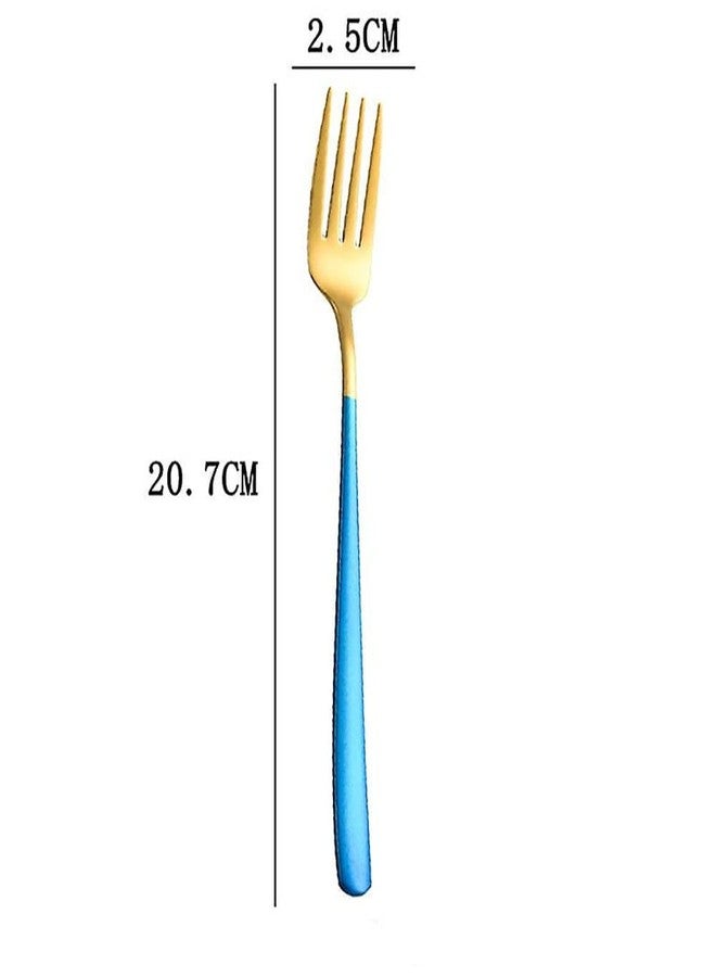 KOOSHLO Dinner Forks,Set Top Food Grade Stainless Steel Silverware Forks,Stainless Steel Flatware Set Home Kitchen Restaurant Cutlery with Colorful Handle (Silver+White, 6) - Image 2