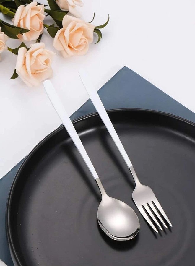 KOOSHLO Dinner Forks,Set Top Food Grade Stainless Steel Silverware Forks,Stainless Steel Flatware Set Home Kitchen Restaurant Cutlery with Colorful Handle (Silver+White, 6) - Image 5