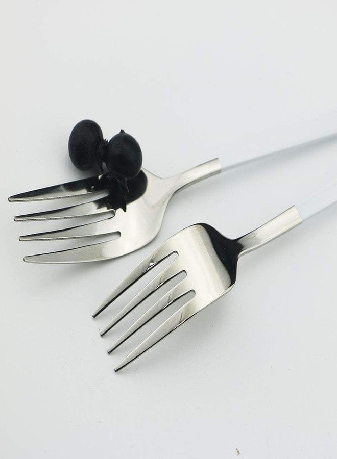 KOOSHLO Dinner Forks,Set Top Food Grade Stainless Steel Silverware Forks,Stainless Steel Flatware Set Home Kitchen Restaurant Cutlery with Colorful Handle (Silver+White, 6) - Image 3