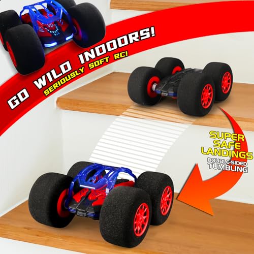 pinkking Stunt Remote Control Car with Oversized Sponge Tires Outdoor Indoor RC Car 24GHz Electric Race Stunt Vehicle Toy Double Sided 360 Rolling Rotating Driving Car for Kids Boys Girls Gift - Image 5