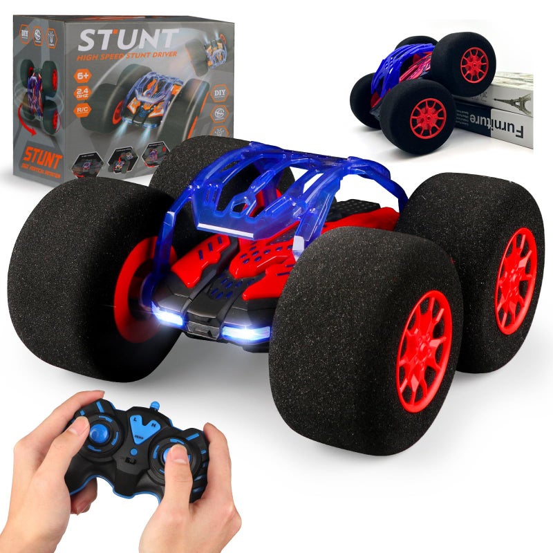pinkking Stunt Remote Control Car with Oversized Sponge Tires Outdoor Indoor RC Car 24GHz Electric Race Stunt Vehicle Toy Double Sided 360 Rolling Rotating Driving Car for Kids Boys Girls Gift - Image 4