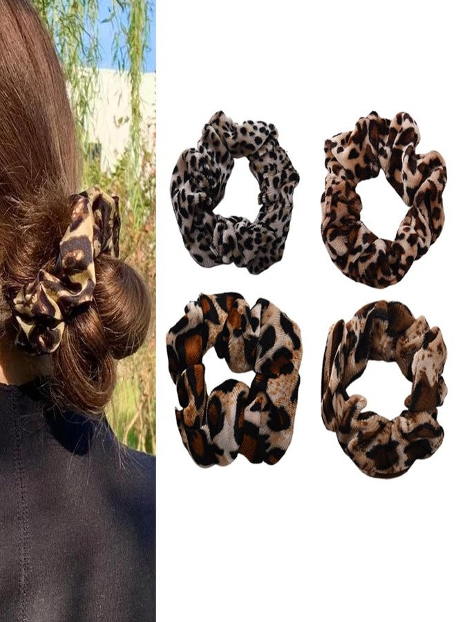 Sdopbinbin Leopard Cheetah Hair Ties Scrunchies for Womens Scrunchy Hair Ties Large Leopard Scrunchie Hair Tie Cheetah Leopard Print Hair Accessories Hair Band for Women Animal Hair Ties 4PCS - Image 1