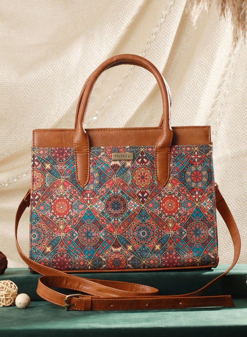 Priyaasi Floral Printed PU Shopper Handheld Bag  - Image 1
