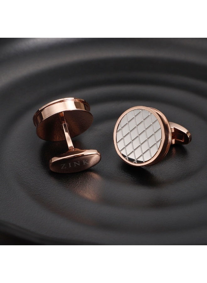 زنك أزرار أكمام زينك رجالي من الستانلس ستيل باللونين الذهبي الوردي والفضي | ZJCL004RG - Image 5