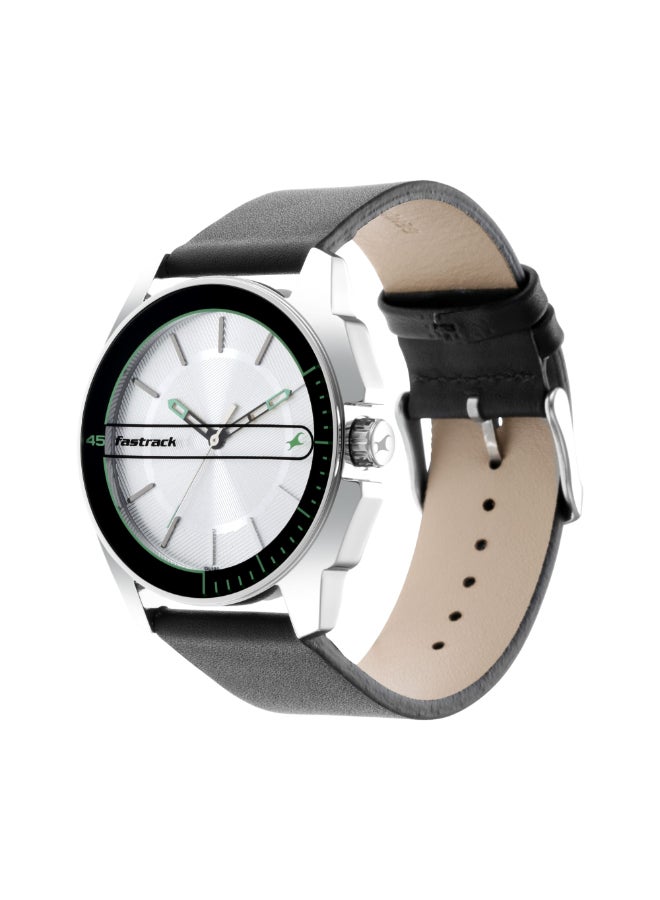 fastrack ساعة فاست تراك للرجال، حركة كوارتز، شاشة تناظرية، حزام جلدي أسود-NR3089SL15، فضي، حزام - Image 2