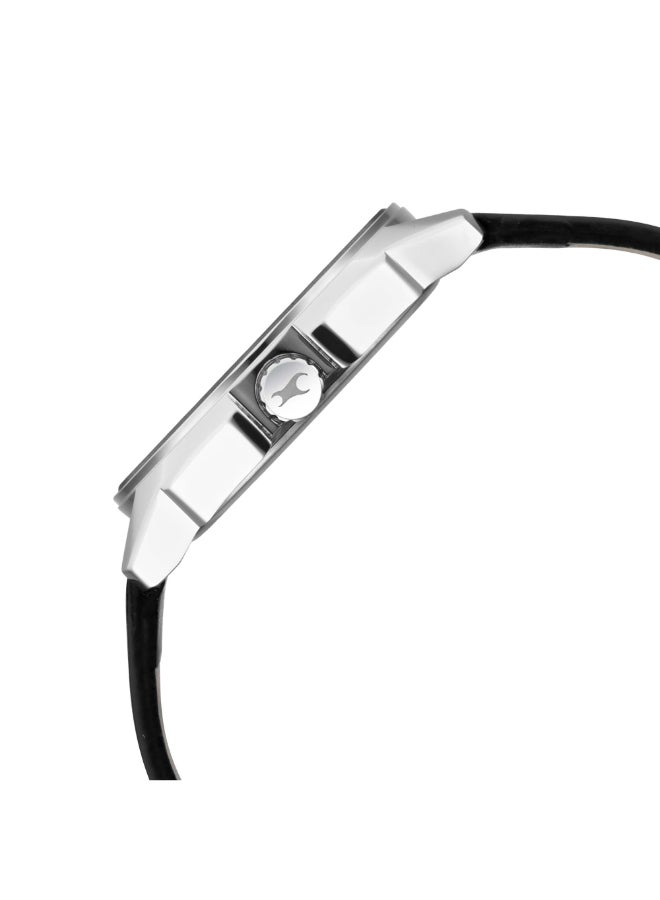 fastrack ساعة فاست تراك للرجال، حركة كوارتز، شاشة تناظرية، حزام جلدي أسود-NR3089SL15، فضي، حزام - Image 3